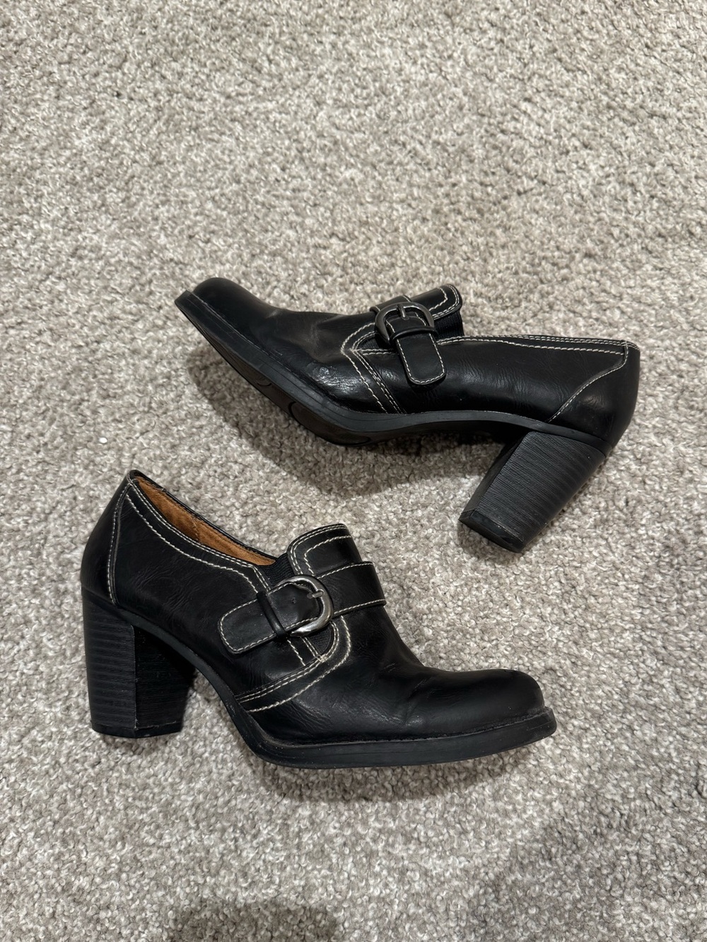 Natural Soul Black Faux Leather Buckle Block Heel Ankle Boots